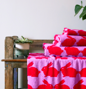 Kissing Rabbits Pink Towels